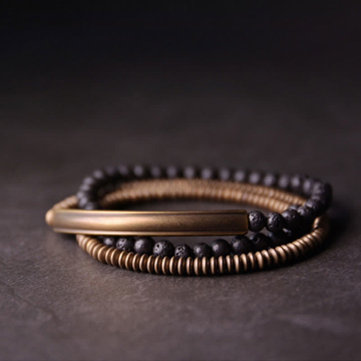 Bracelet de soutien en cuivre et pierre de lave vintage Buddha Stones