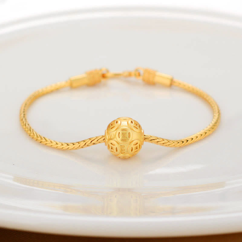 Bracelet tibétain en or 18 carats avec Buddha Stones Om Mani Padme Hum Lucky Koi Fish Fu Character Lingot Copper Coin Peace