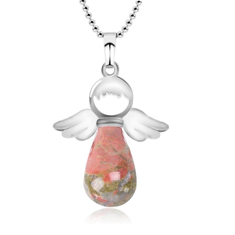 Collier pendentif porte-bonheur en cristal naturel avec petites ailes d'ange de Buddha Stones
