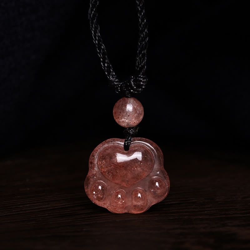 Collier pendentif de guérison en forme de patte de chat avec quartz fraise et Buddha Stones - image 7