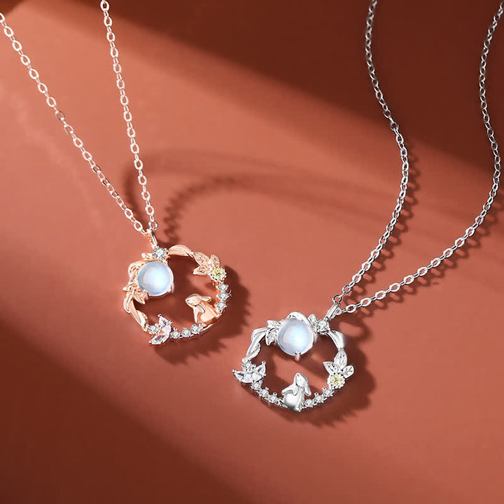 Collier pendentif bracelet boucles d'oreilles en argent sterling 925 avec motif fleur de lune et pierre de lune Année du lapin - image 4