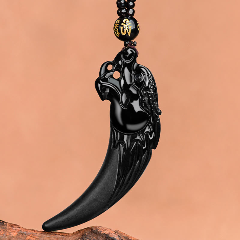 Buddha Stones pendentif de protection en jade noir naturel avec motif de dent de dragon du zodiaque chinois - image 5