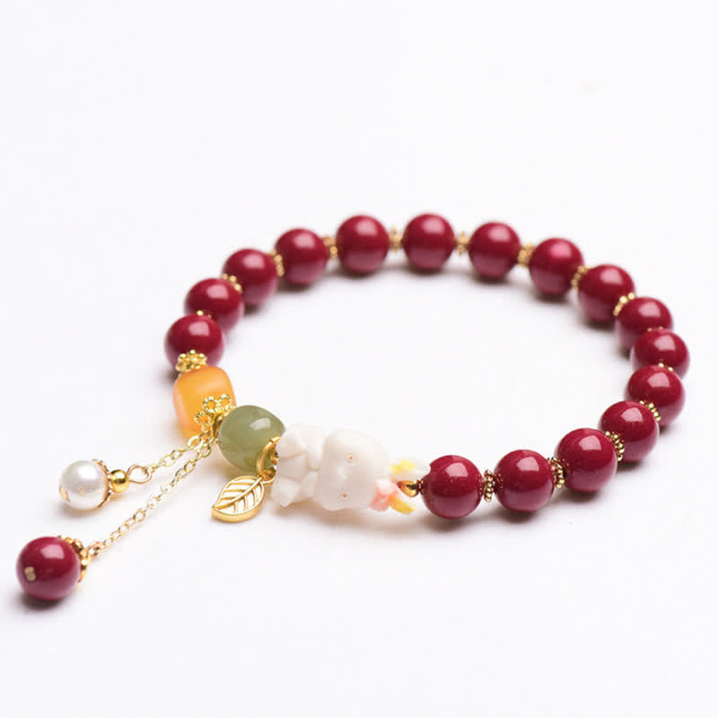 Bracelet de bénédiction en perles de jade Hetian cinabre de l'année du lapin