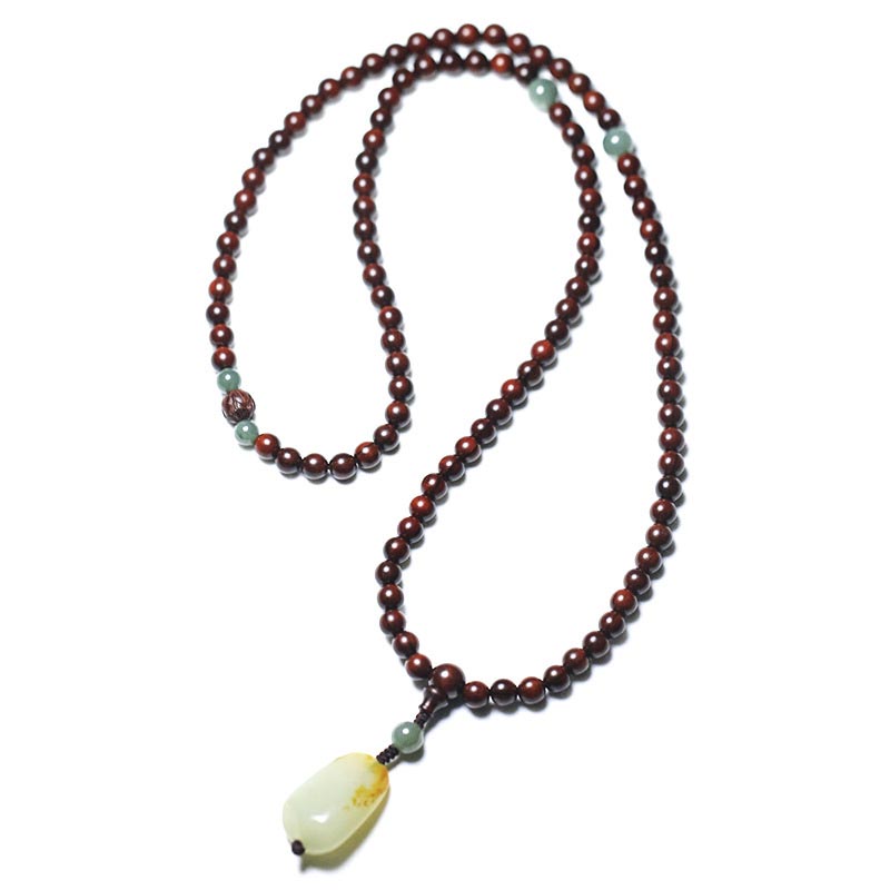 Bracelet de méditation Mala tibétain en jade et bois de santal rouge à petites feuilles avec Buddha Stones