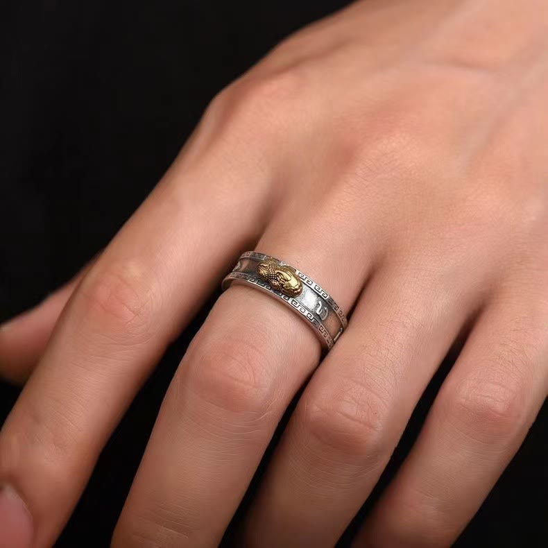 Bague PiXiu Om Mani Padme Hum Sutra du Cœur Chance Richesse Couple