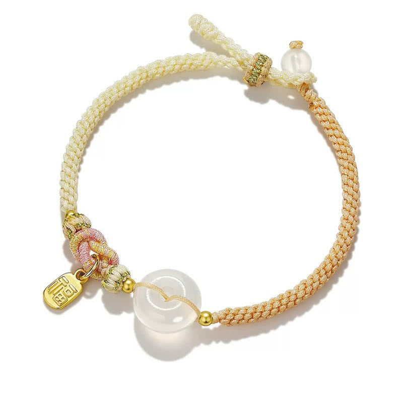 Bracelet en fil tissé fait main en agate blanche avec Buddha Stones et boucle de paix, protection, bonheur et chance