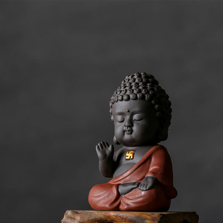 Buddha Stones Petit Bouddha Sérénité Argile violette Décoration de bureau à domicile - image 5