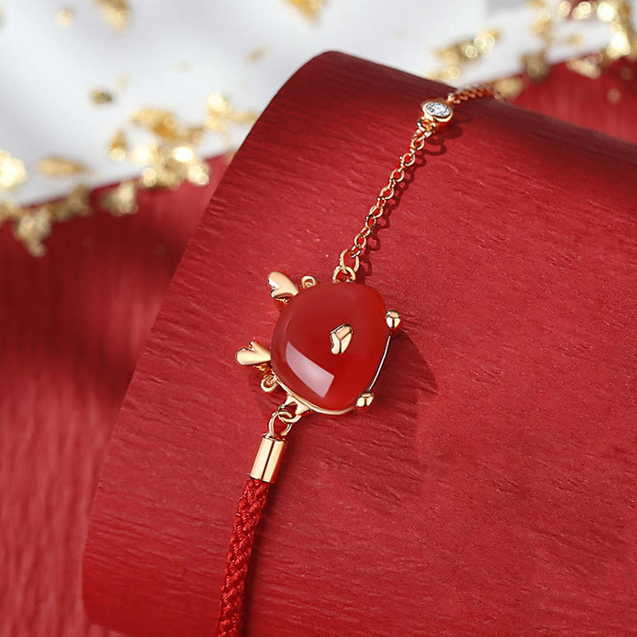 Buddha Stones en argent sterling 925 Année du dragon Jade Hetian naturel Agate rouge Bracelet de protection du dragon mignon Collier Pendentif Boucles d'oreilles