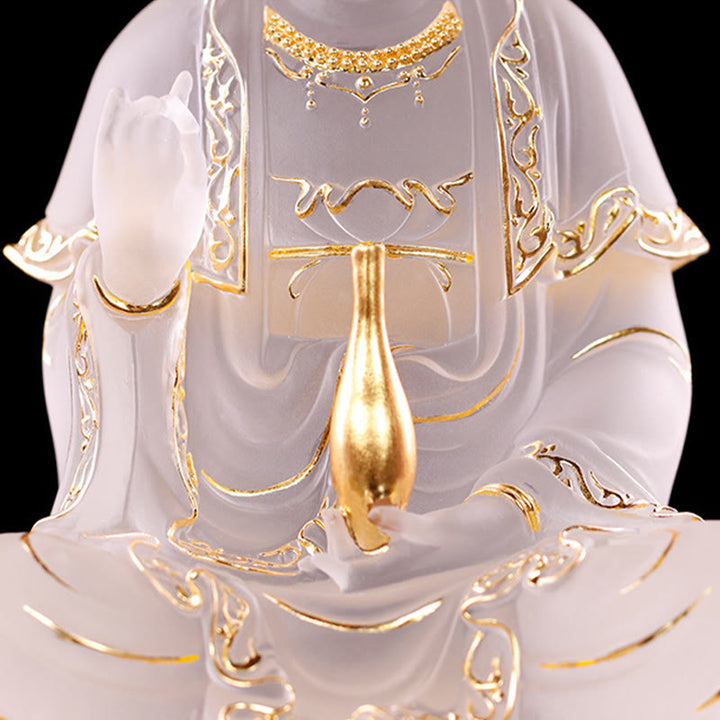 Buddha Stones Kwan Yin Avalokitesvara Figurine faite à la main Pièce d'art en cristal Liuli Statue de richesse Décoration d'offrande pour la maison - image 3