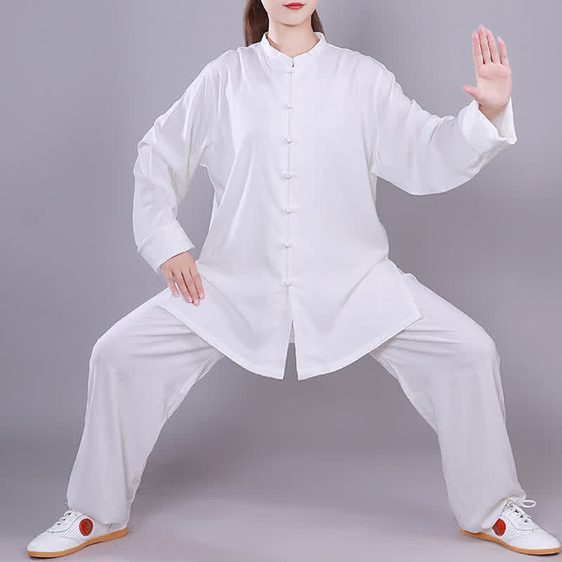 Ensemble de vêtements unisexe en coton et lin avec Buddha Stones , Tai Chi, Qigong, méditation, prière, pratique spirituelle zen - Blanc - Manches longues - US14，UK/AU18，EU46 (3XL)  - image 8