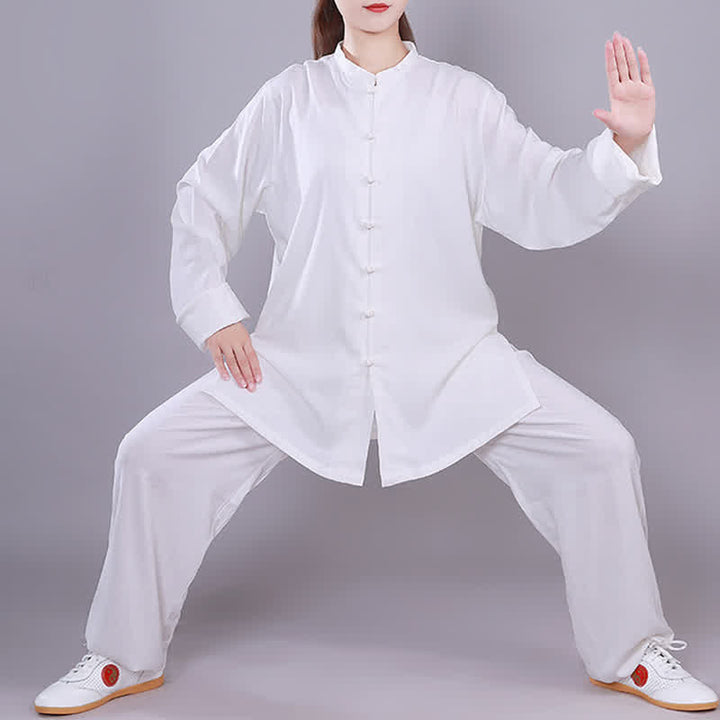 Ensemble de vêtements unisexe en coton et lin avec Buddha Stones , Tai Chi, Qigong, méditation, prière, pratique spirituelle zen - Blanc - Manches longues - US14，UK/AU18，EU46 (3XL)  - image 8
