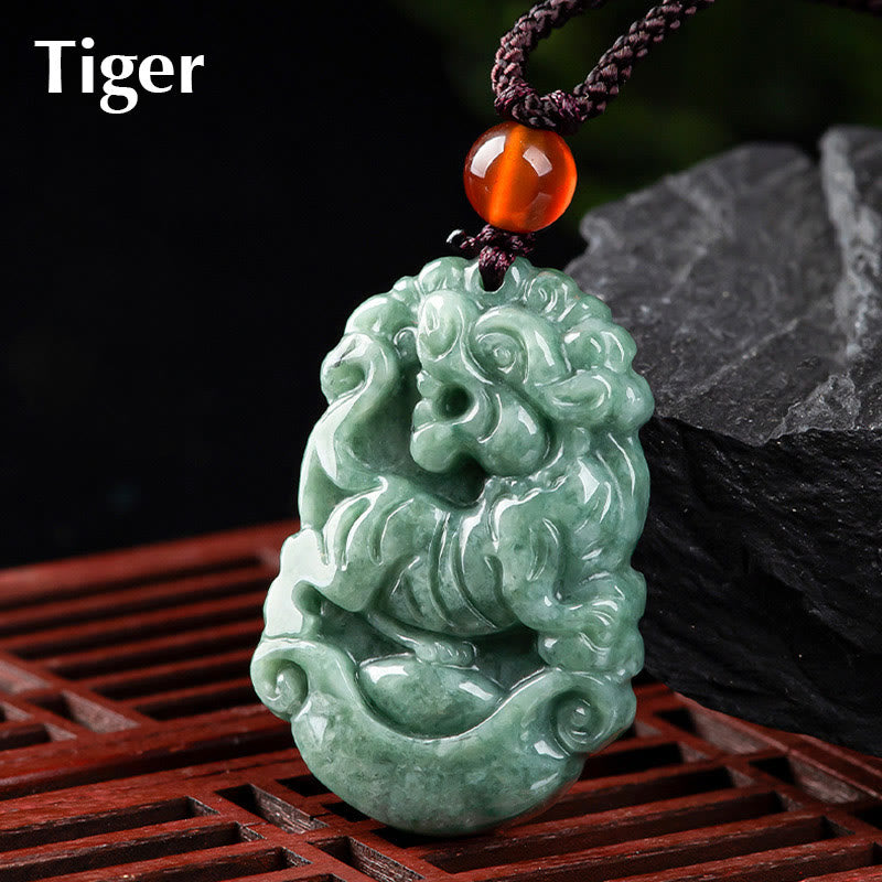 Buddha Stones pendentif de prospérité en jade naturel avec 12 signes du zodiaque chinois - Tigre - image 17