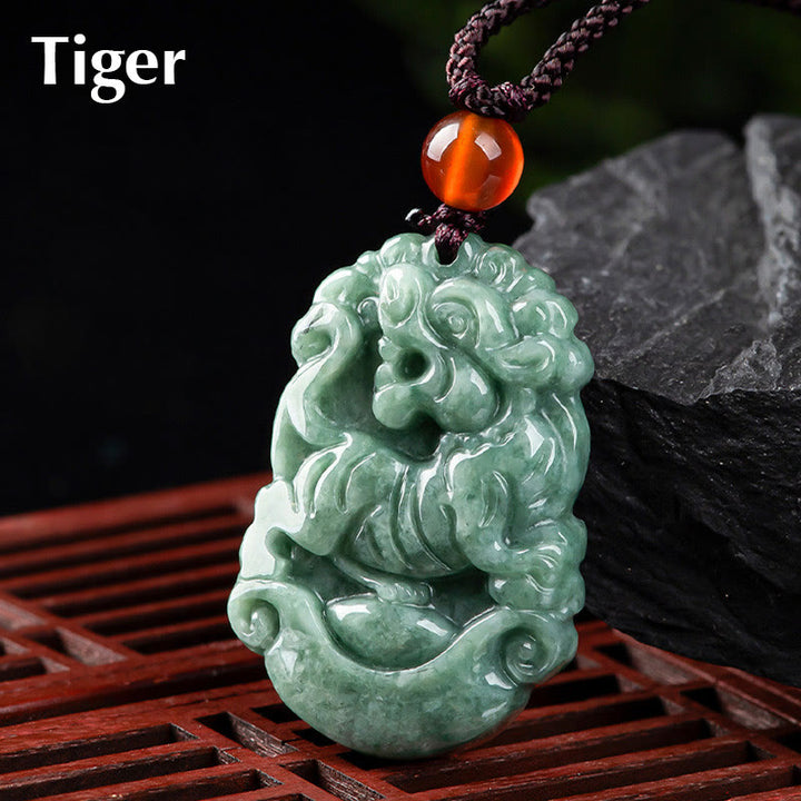 Buddha Stones pendentif de prospérité en jade naturel avec 12 signes du zodiaque chinois - Tigre - image 17