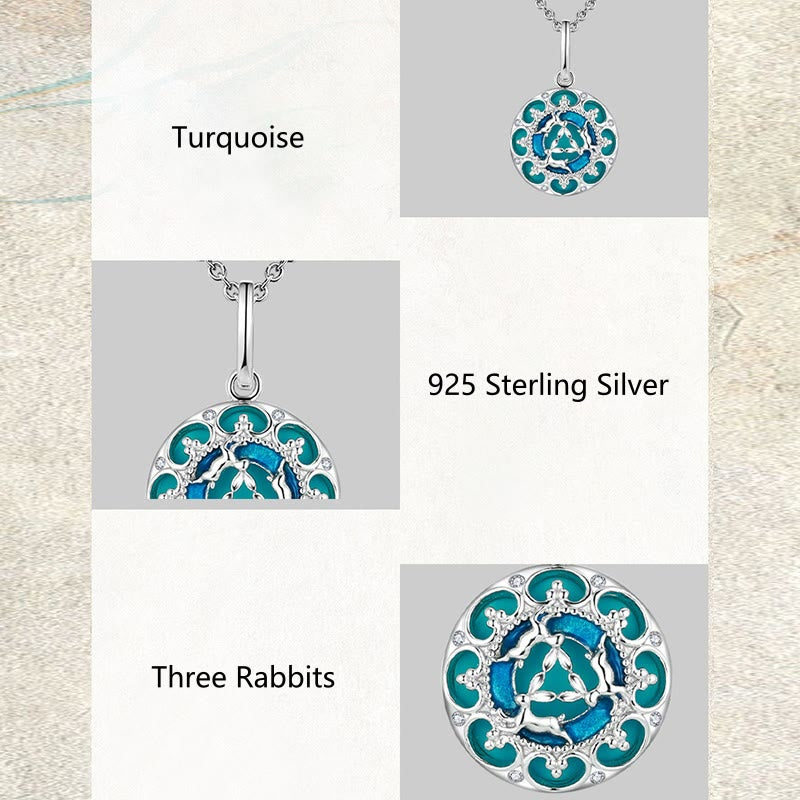 Collier pendentif en argent sterling 925 avec trois lapins en turquoise ronde de Buddha Stones - image 8