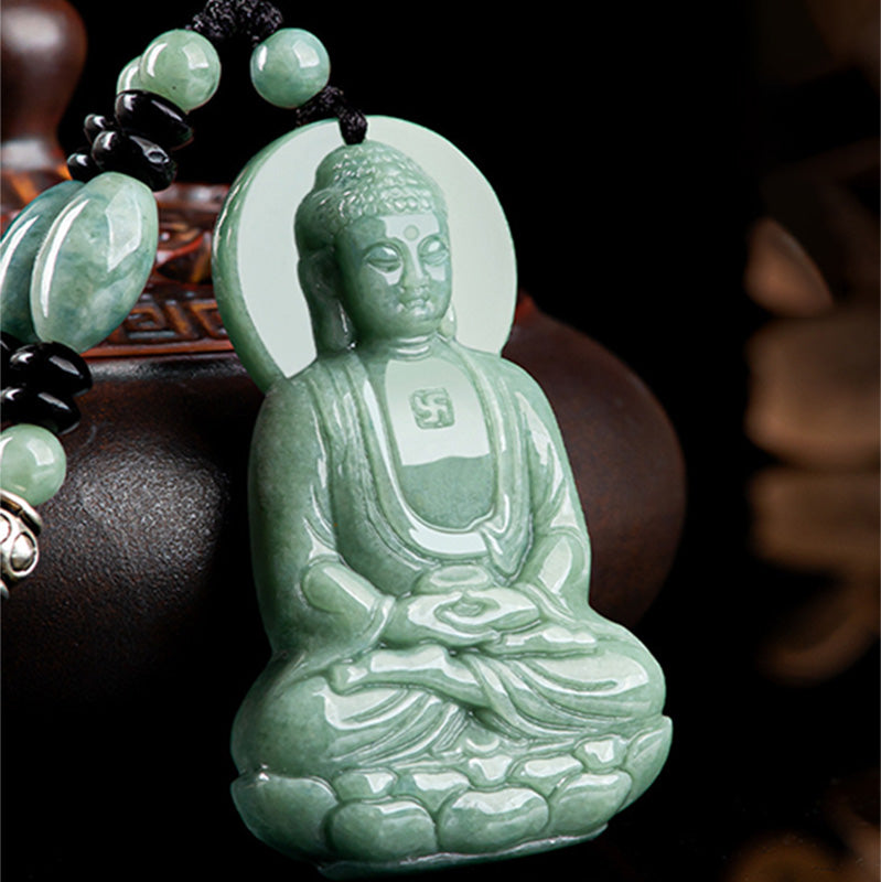 Collier en cordon de compassion avec amulette en jade Bouddha Amitabha et Buddha Stones - image 2