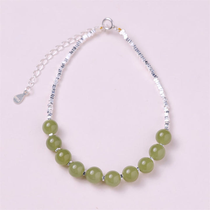 Bracelet porte-bonheur en argent sterling 925 avec perles de jade Hetian et Buddha Stones - Jade de Hetian (Prospérité ♥ Abondance) - image 0