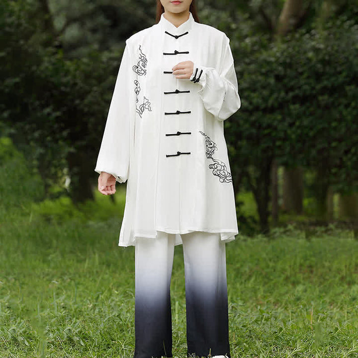 Ensemble de vêtements pour femmes Buddha Stones, nuages de bon augure, dégradé de méditation, prière, pratique spirituelle du Tai Chi et du Qigong