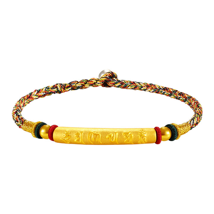 Bracelet tressé à huit fils en or 999 tibétain avec Buddha Stones Om Mani Padme Hum, fabriqué à la main, avec nœud de paix et porte-bonheur