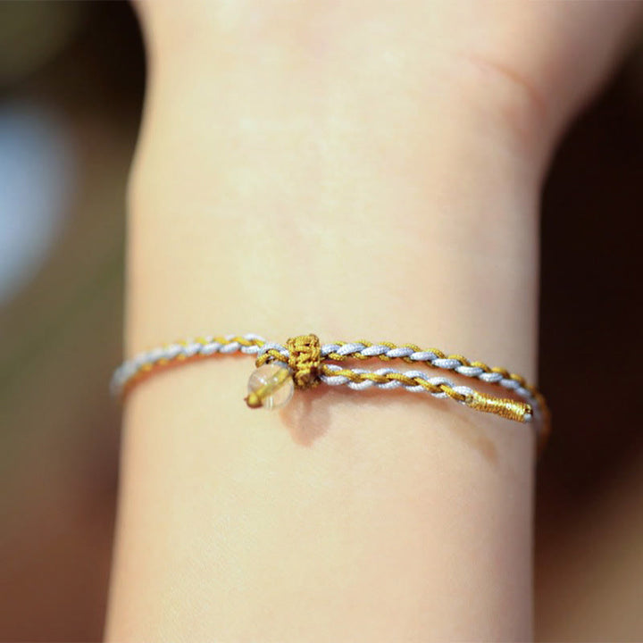 Bracelet tressé porte-bonheur en argent sterling 925 avec gourde de jade naturelle et quartz rutile Fu