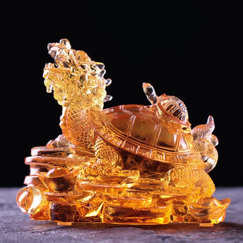 Buddha Stones Feng Shui Dragon Tortue Pièces de monnaie en cristal Liuli fait à la main Pièce d'art porte-bonheur Décoration de bureau à domicile