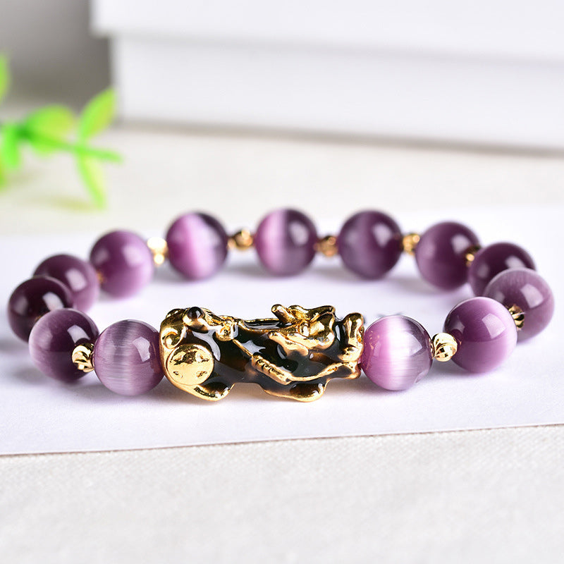 Bracelet de richesse œil de chat Pixiu en Buddha Stones
