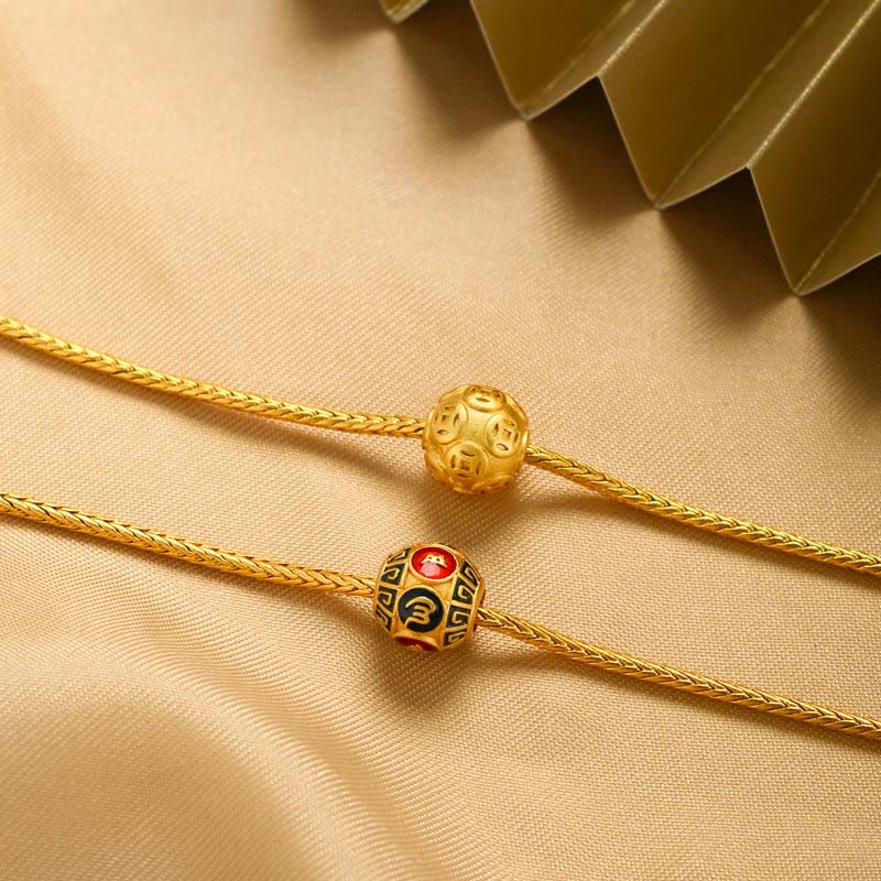 Bracelet tibétain en or 18 carats avec Buddha Stones Om Mani Padme Hum Lucky Koi Fish Fu Character Lingot Copper Coin Peace