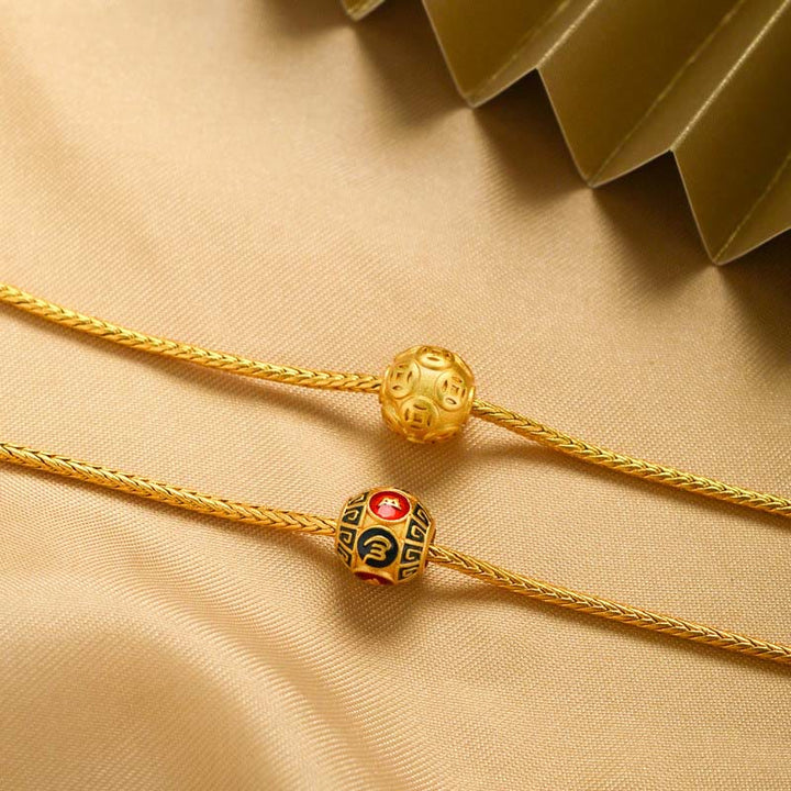 Bracelet tibétain en or 18 carats avec Buddha Stones Om Mani Padme Hum Lucky Koi Fish Fu Character Lingot Copper Coin Peace