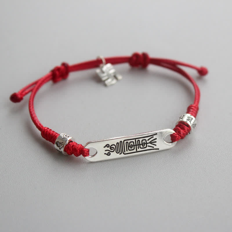 Bracelet tressé en argent sterling 925 Buddha Stones et ficelle rouge - Femmes - Rouge (Tour de poignet 15-20 cm) - image 0