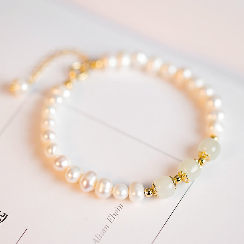 Bracelet chaîne en perles de sincérité en jade blanc cyan Hetian plaqué or 14 carats