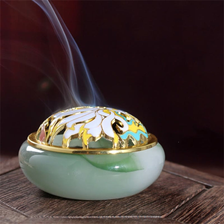 Brûleur d'encens de méditation de guérison en cristal de Liuli de renard à neuf queues de Buddha Stones