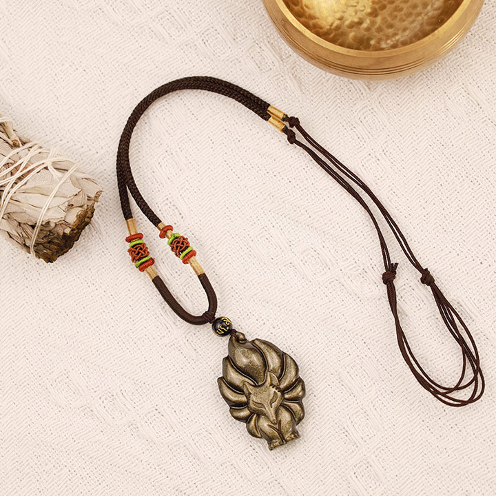 Collier pendentif positif en obsidienne arc-en-ciel naturelle Buddha Stones et obsidienne dorée brillante à neuf queues