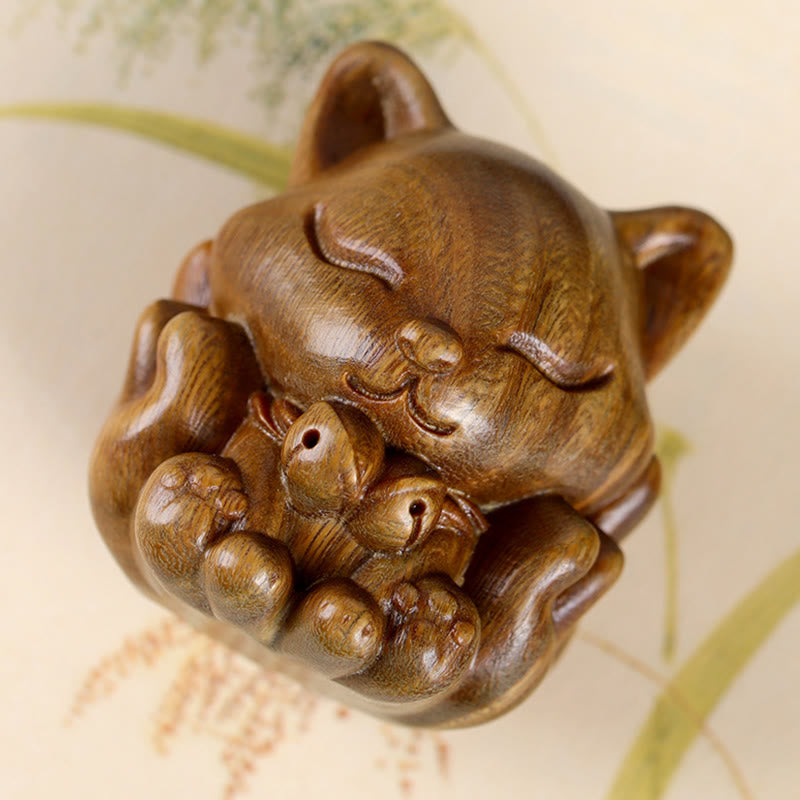 Buddha Stones Mini Renard à Neuf Queues Ivoire Fruit Bois de Santal Vert Bois de Santal Bénédiction Décoration - image 17