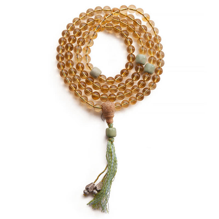 Bracelet Mala 108 Buddha Stones, citrine, bois de santal, turquoise, protection et prospérité