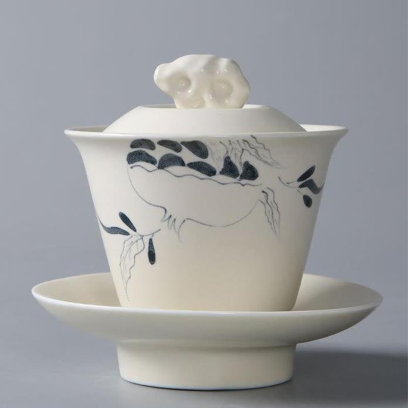 Buddha Stones peintes à la main Grenade Hibiscus Pin Lotus Céramique Gaiwan Sancai Tasse à thé Kung Fu Tasse à thé et soucoupe avec couvercle