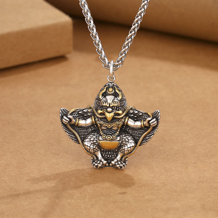 Collier pendentif de protection en cuivre avec oiseau Garuda et Buddha Stones du Tibet