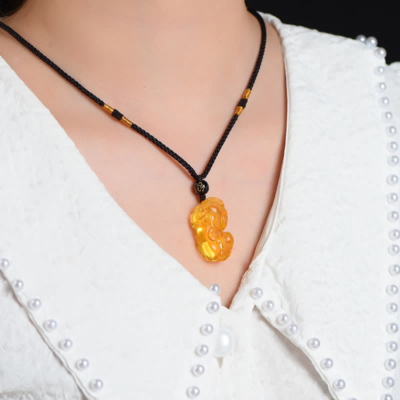 Collier pendentif de richesse en Buddha Stones FengShui Citrine PiXiu