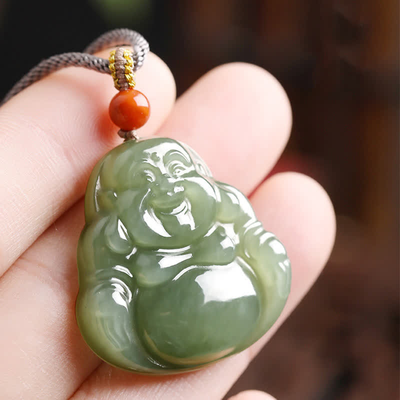 Collier avec pendentif en jade Hetian représentant le Bouddha rieur - image 2