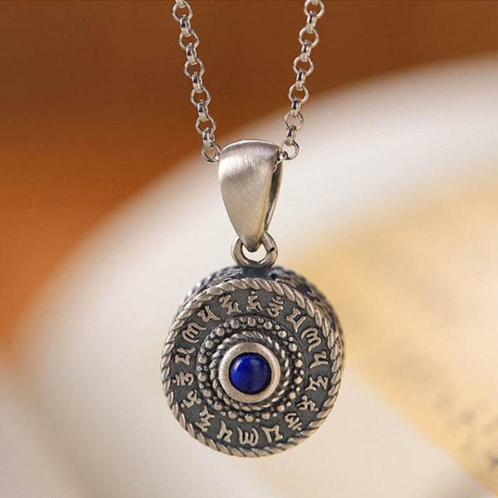 Collier pendentif en argent sterling 925 Buddha Stones , motif Om Mani Padme Hum, lazurite et lapis-lazuli, symbole d'amour et de paix. - image 1