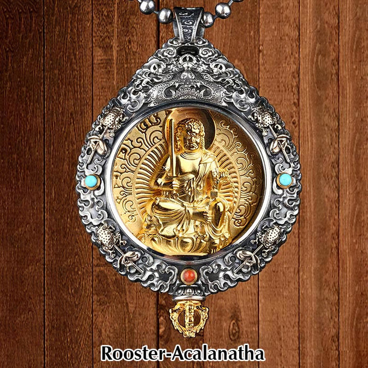 Buddha Stones Zodiaque chinois Bouddha natal Thangka Neuf palais Huit diagrammes Richesse Collier pendentif rotatif