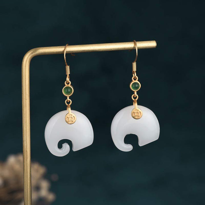 Buddha Stones Boucles d'oreilles FengShui Jade Double Bonheur Fortune