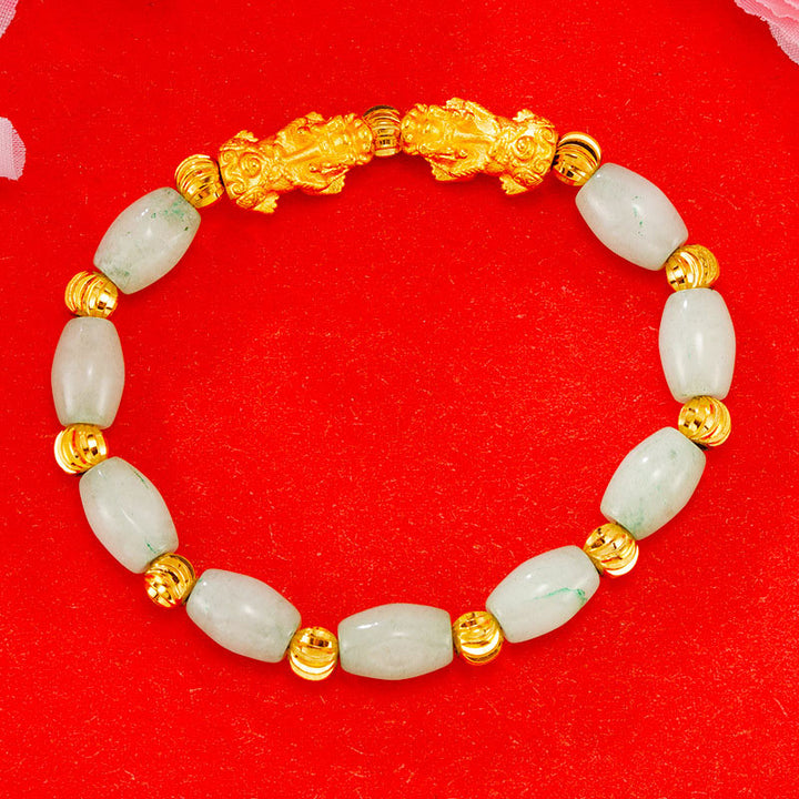 Bracelet de richesse double Pixiu doré galvanisé avec Buddha Stones