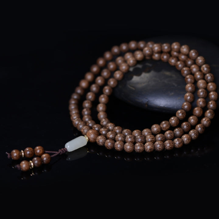 Bracelet Mala 108 perles en bois de rose et jade de Buddha Stones