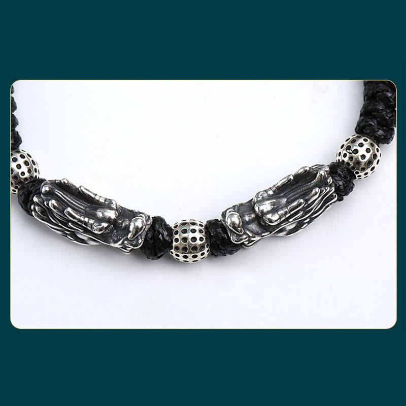 Bracelet tressé fait main en argent sterling 999 avec double dragon porte-bonheur de Buddha Stones