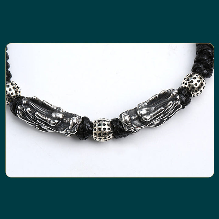 Bracelet tressé fait main en argent sterling 999 avec double dragon porte-bonheur de Buddha Stones