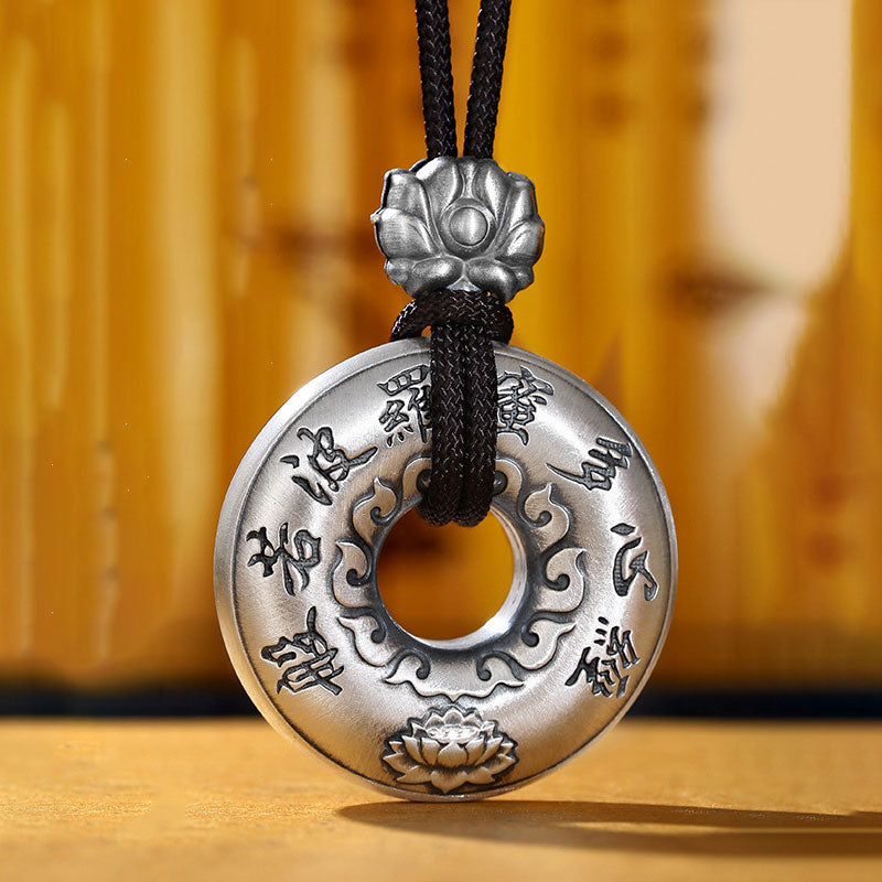 Collier avec pendentif en argent sterling 999 Buddha Stones et boucle de paix en forme de cœur Sutra Lotus - image 5