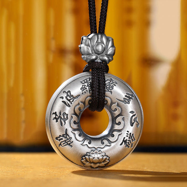 Collier avec pendentif en argent sterling 999 Buddha Stones et boucle de paix en forme de cœur Sutra Lotus - image 5