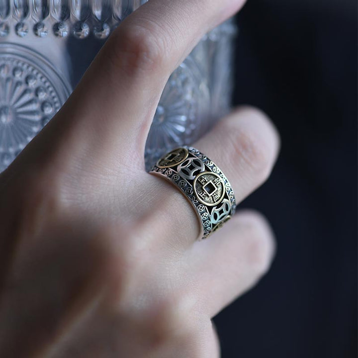 Bague ajustable en équilibre avec pièces des cinq empereurs Buddha Stones - image 5