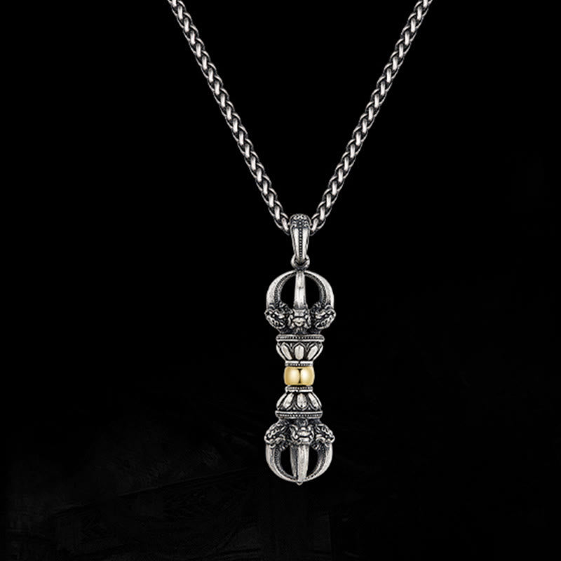 Collier pendentif tibétain en Buddha Stones avec motif Dorje Vajra