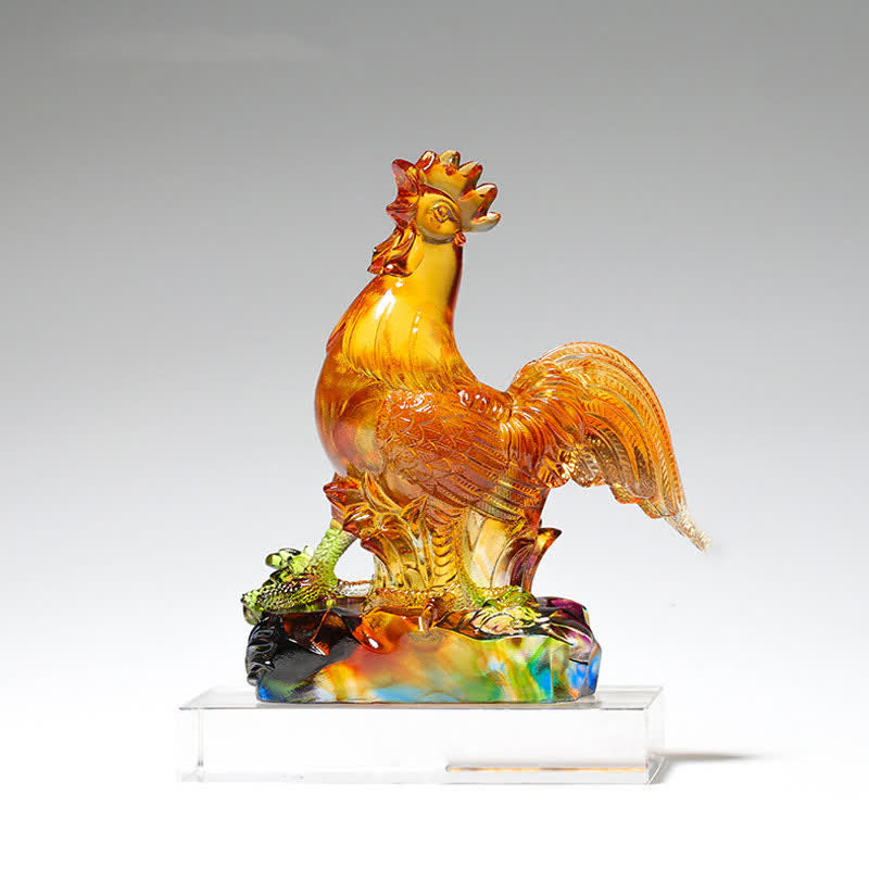 Pièce d'art en cristal de coq Liuli faite à la main, décoration d'intérieur - Petit et Base - image 4
