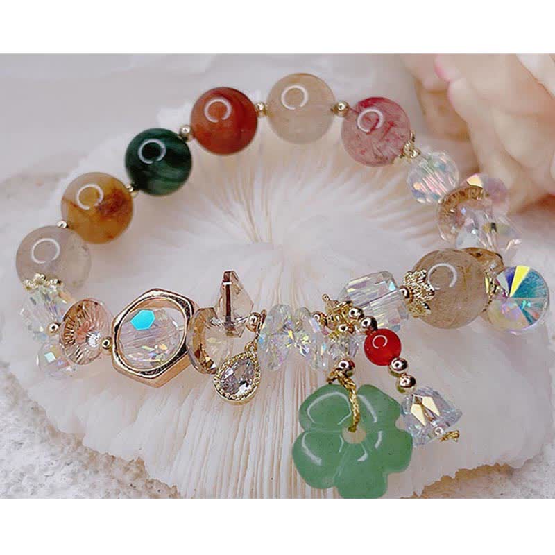 Bracelet porte-bonheur en perles de fleurs d'aventurine verte et Buddha Stones